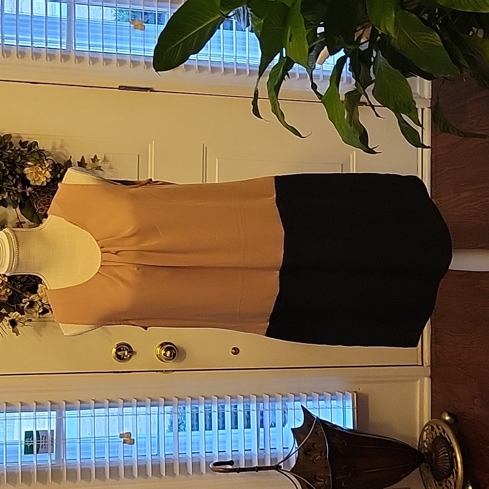 GAP tan black sleeveless pullover low waisted dress 2 front pockets size 12 EUC…